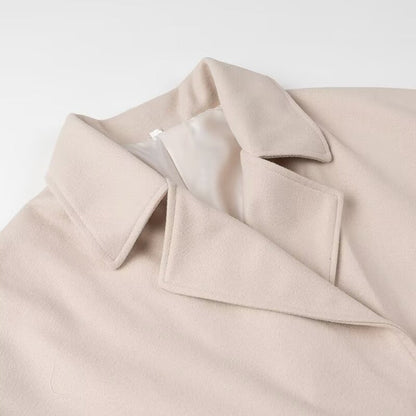 Women Clothing Autumn Winter Casual Collared Double Breasted Woolen Coat Top Women