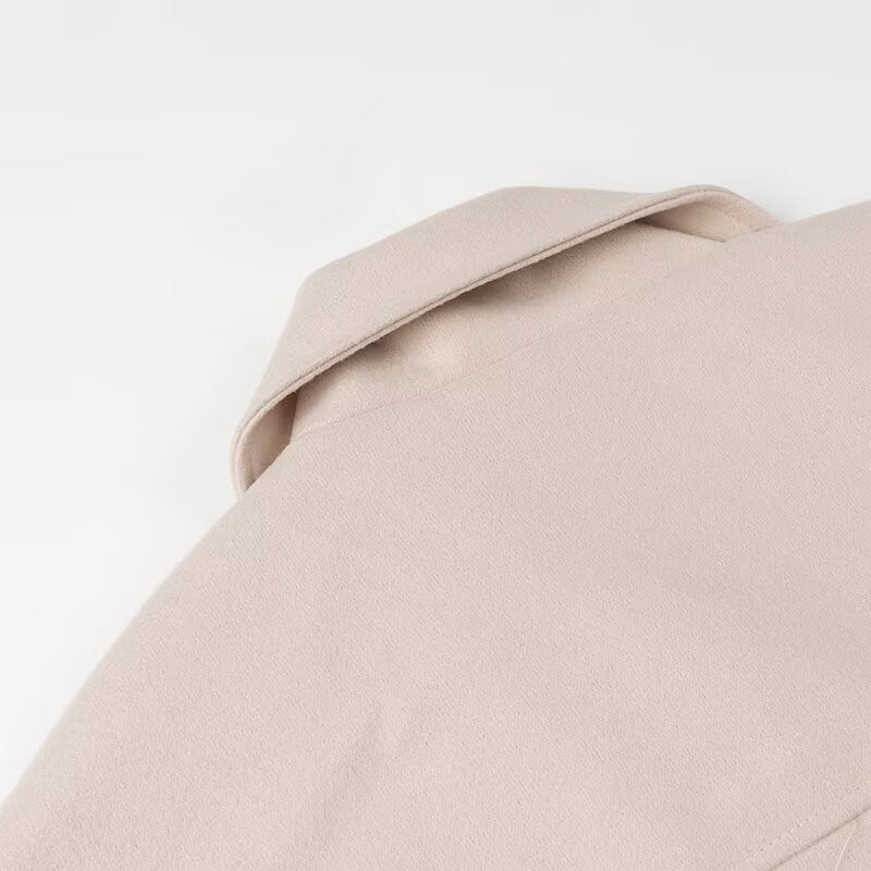 Women Clothing Autumn Winter Casual Collared Double Breasted Woolen Coat Top Women