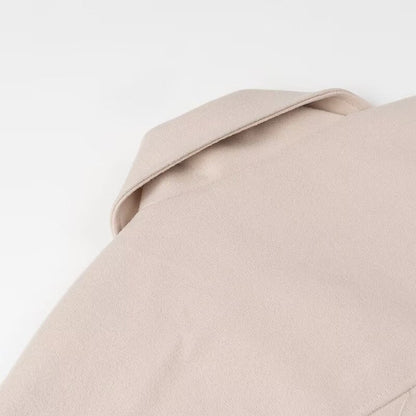 Women Clothing Autumn Winter Casual Collared Double Breasted Woolen Coat Top Women