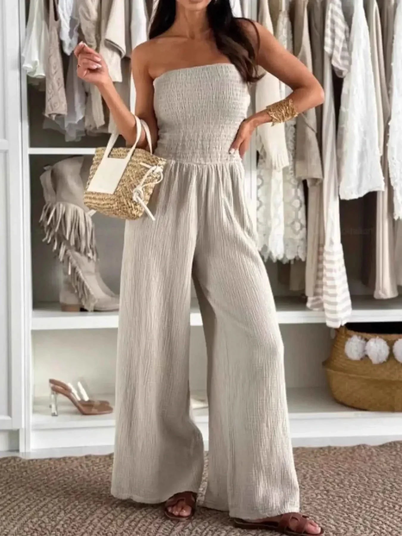 Smocked Tube : Wide-Leg Jumpsuit