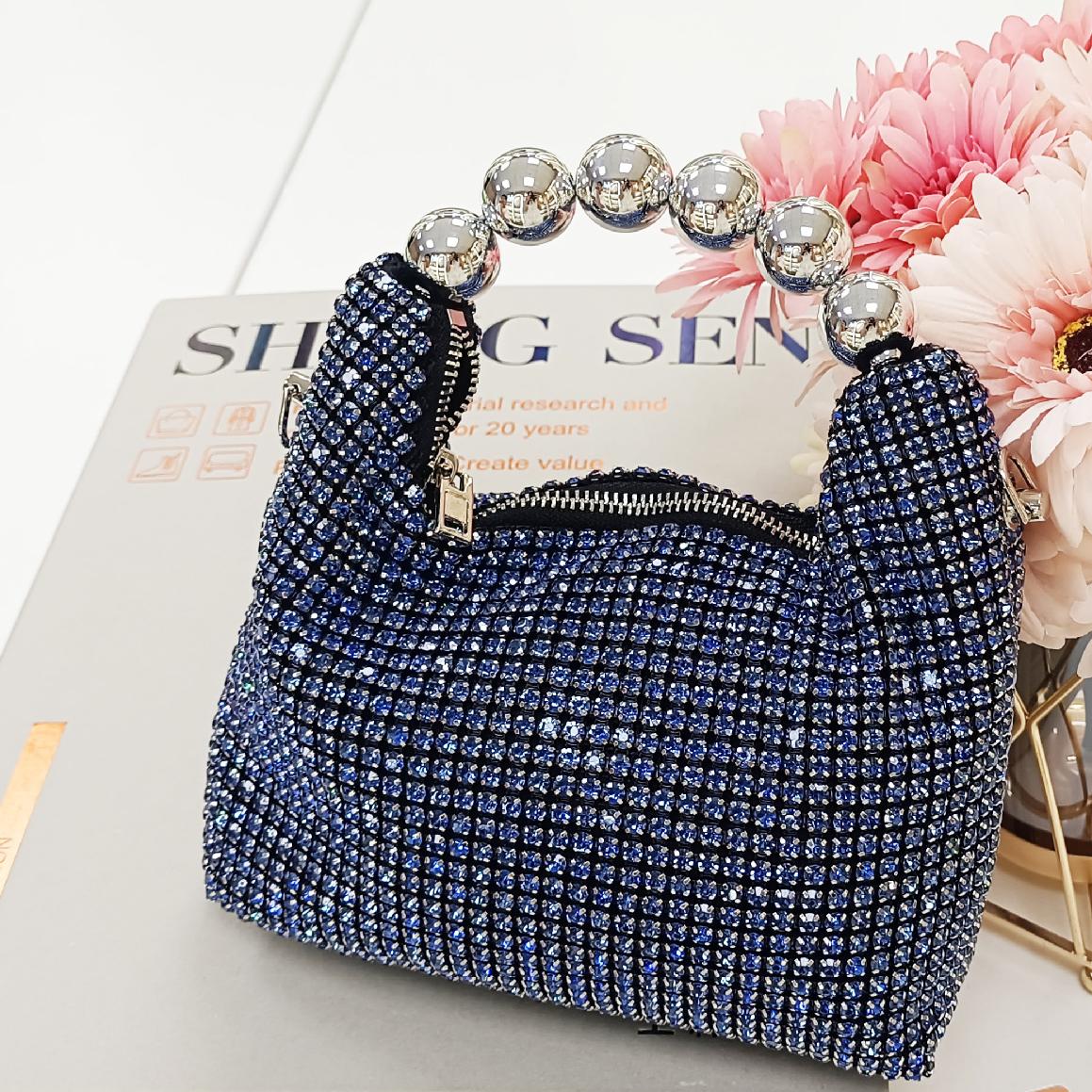 Bolso de mano con diamantes incrustados para mujer, bandolera de verano con cadena y diamantes. 