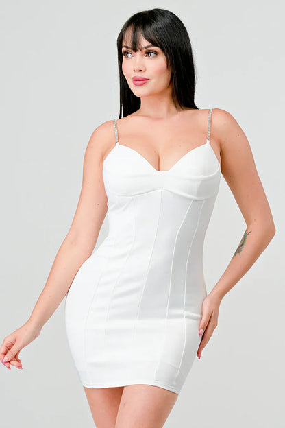 奢華科技風綴飾吊帶緊身迷你連身裙