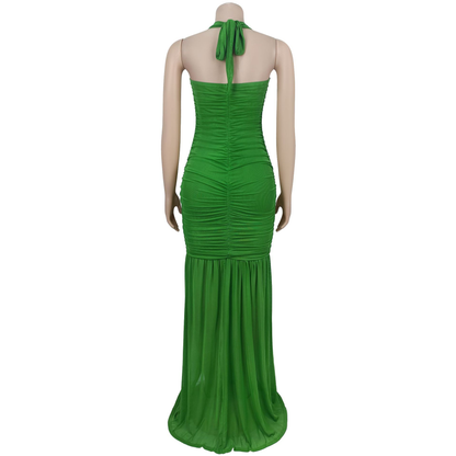 女士夏季網紗性感開衩純色連身裙