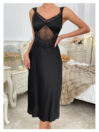 Sexy Pajamas Women Suspender Nightdress Satin Pure Lace French High Sense Home Dress