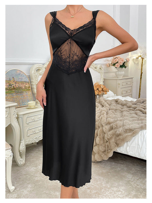 Sexy Pajamas Women Suspender Nightdress Satin Pure Lace French High Sense Home Dress
