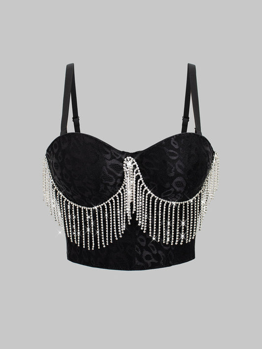 性感肚皮舞服裝，鑲鑽流蘇吊帶背心外套，塑身塑形緊身胸衣