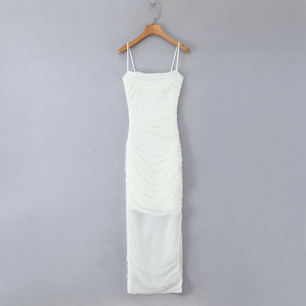 Sexy Stretch Mesh Ruched Maxi Dress Dress Tight Waist Slim Fit Sheath Cami Dress