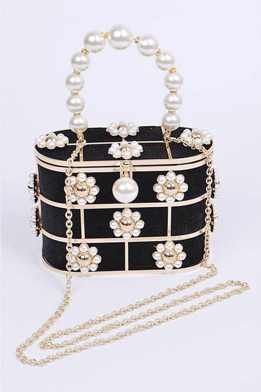 Mix Pearl Flower Basket Clutch Bag