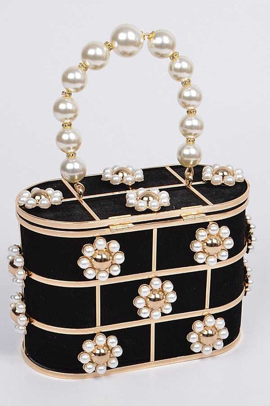 Mix Pearl Flower Basket Clutch Bag