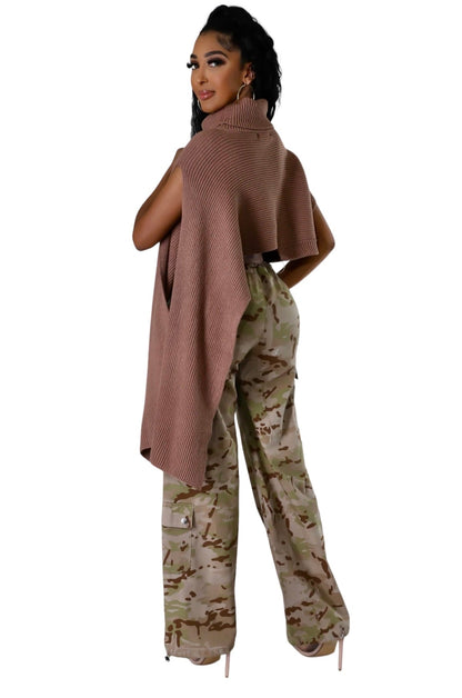 Turtleneck Cropped Cape Sweater