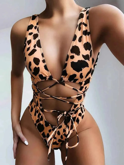 Lace-Up Backless : One-Piece Swimwear