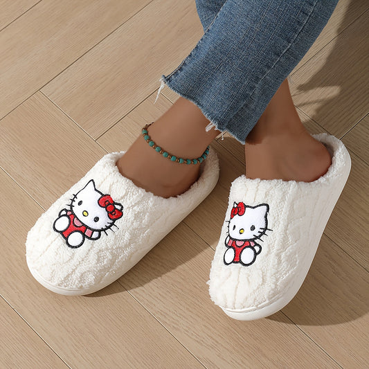 Sanrio Authentic Winter Slippers, Warm Lining, Hello Kitty Embroidery Design