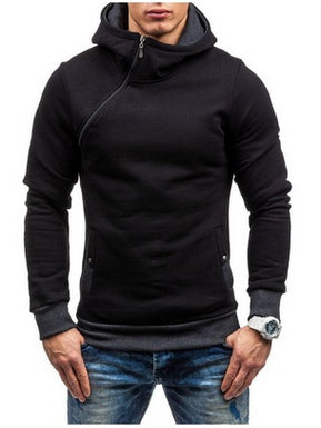 Sudadera con capucha de marca con cremallera oblicua y color liso para hombre