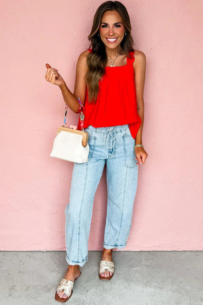 Vaqueros Myosotis con cordón ajustable y detalle de costuras expuestas