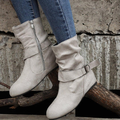 踝靴 圓頭 扣環 皮帶 側邊拉鍊靴