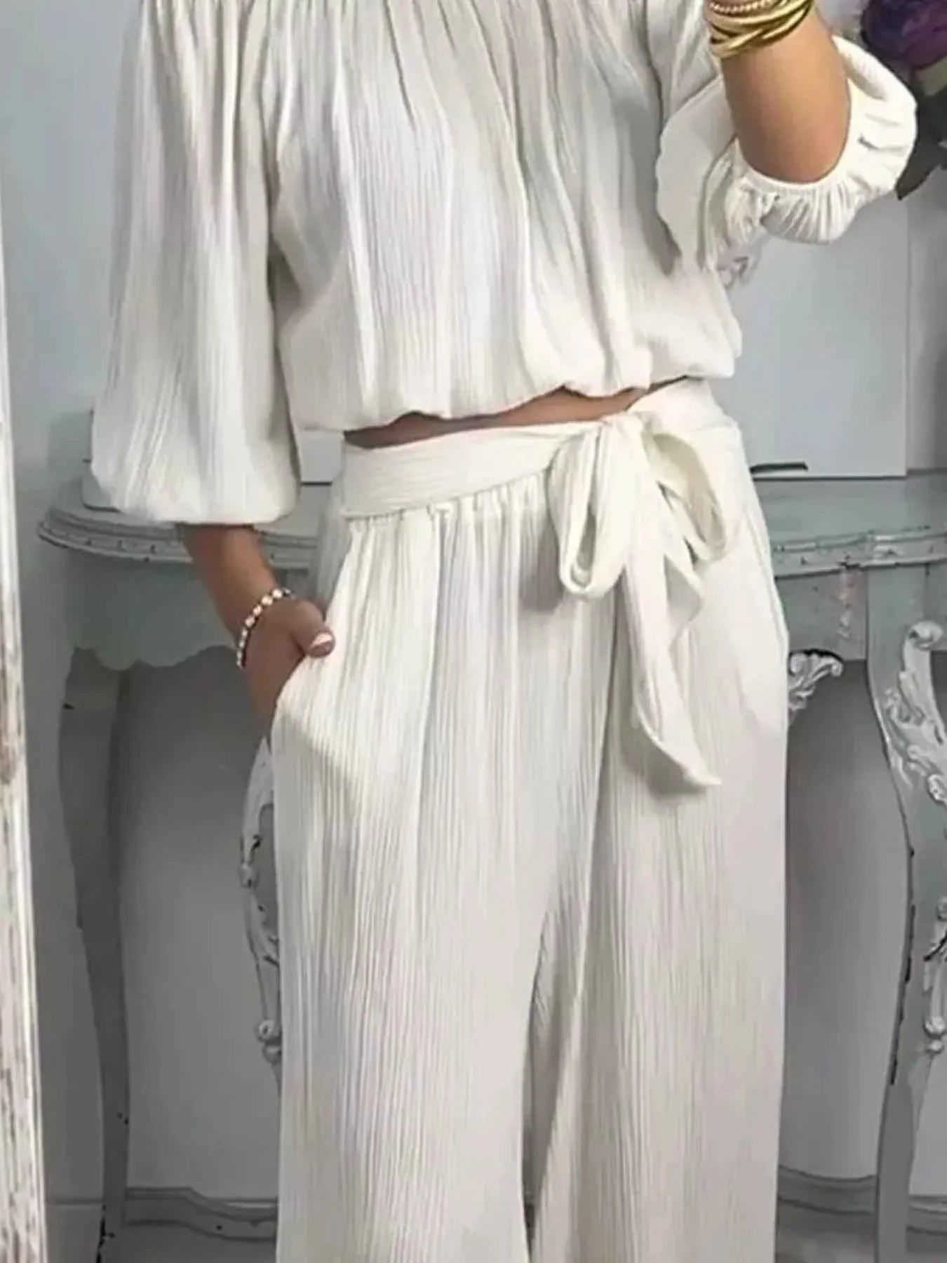 Full Size Off-Shoulder Top and Pants Set Plus Size