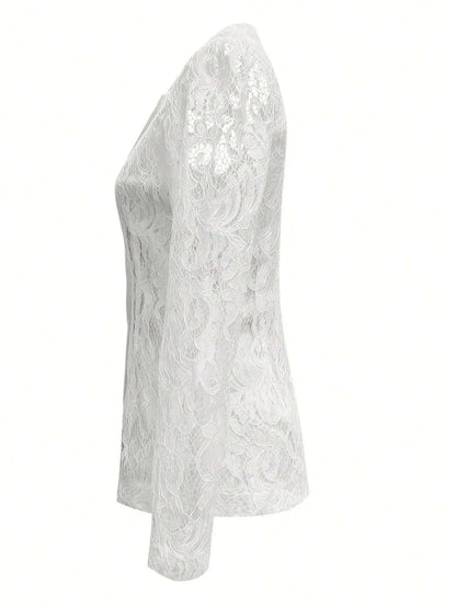 花卉圖案蕾絲單排扣西裝外套