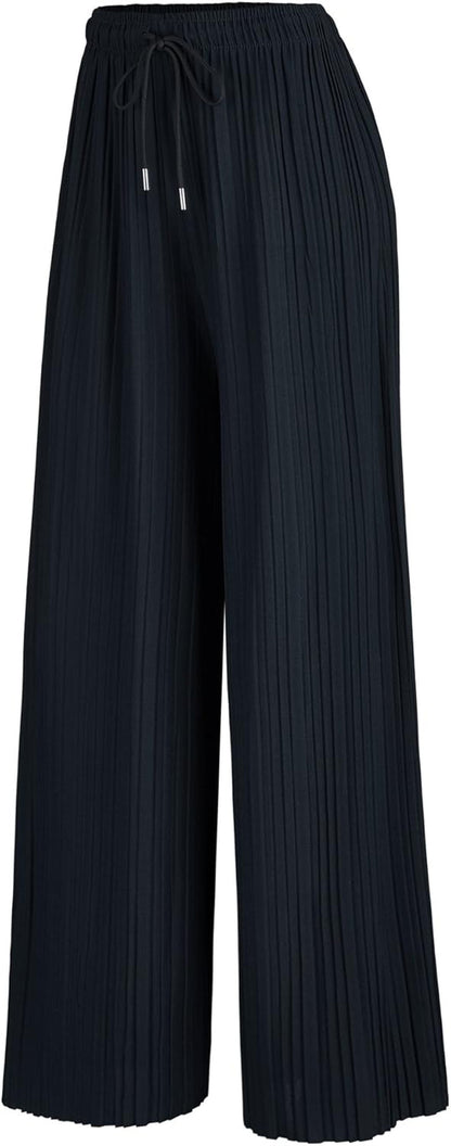 Made by Johnny Women'S Pleated Wide Leg Palazzo Pants with Drawstring