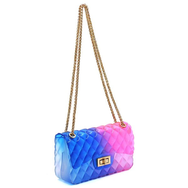 Bolso de hombro de gelatina multicolor con relieve acolchado