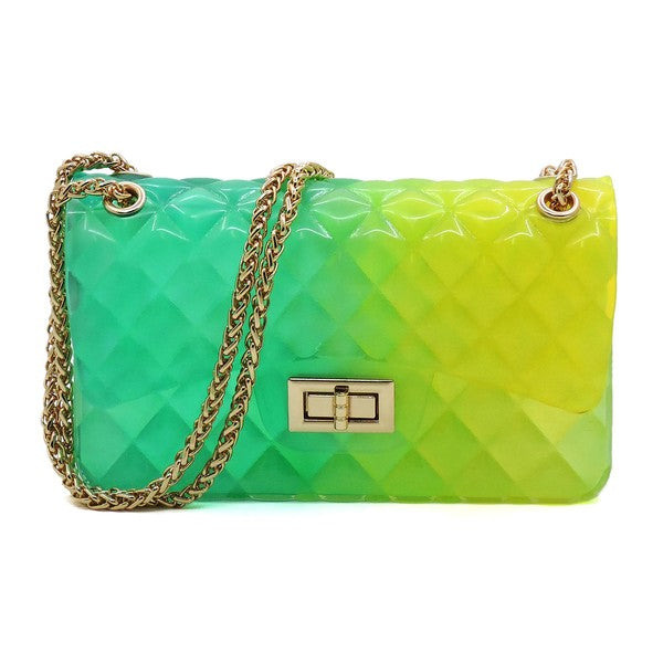 Bolso de hombro de gelatina multicolor con relieve acolchado