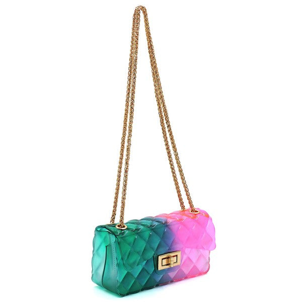 Bolso de hombro de gelatina multicolor con relieve acolchado