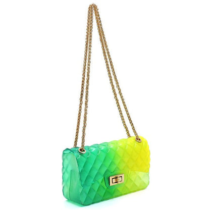 Bolso de hombro de gelatina multicolor con relieve acolchado