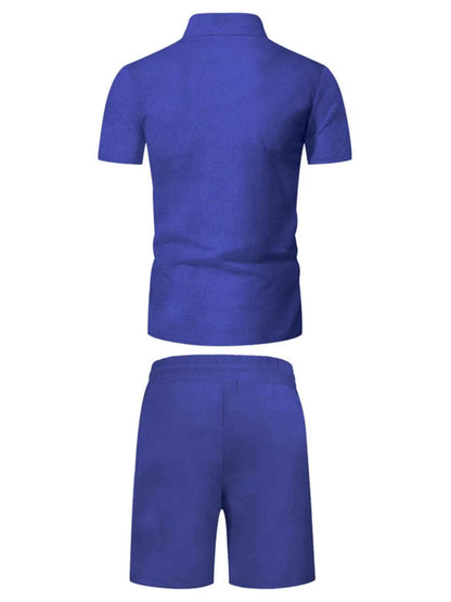 Men's Plus Size Zip Up Short Sleeve Top and Shorts Set