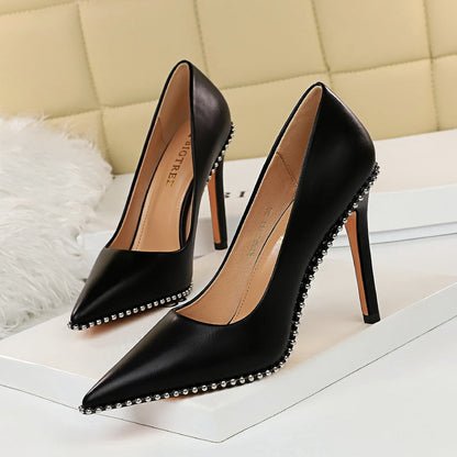 Sexy Nightclubs Thinner High Heels Women Shoes Stiletto Heel Shallow Mouth Pointed Rivets Pumps