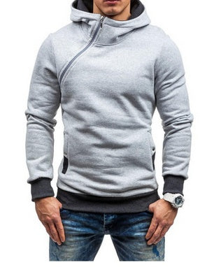 Sudadera con capucha de marca con cremallera oblicua y color liso para hombre