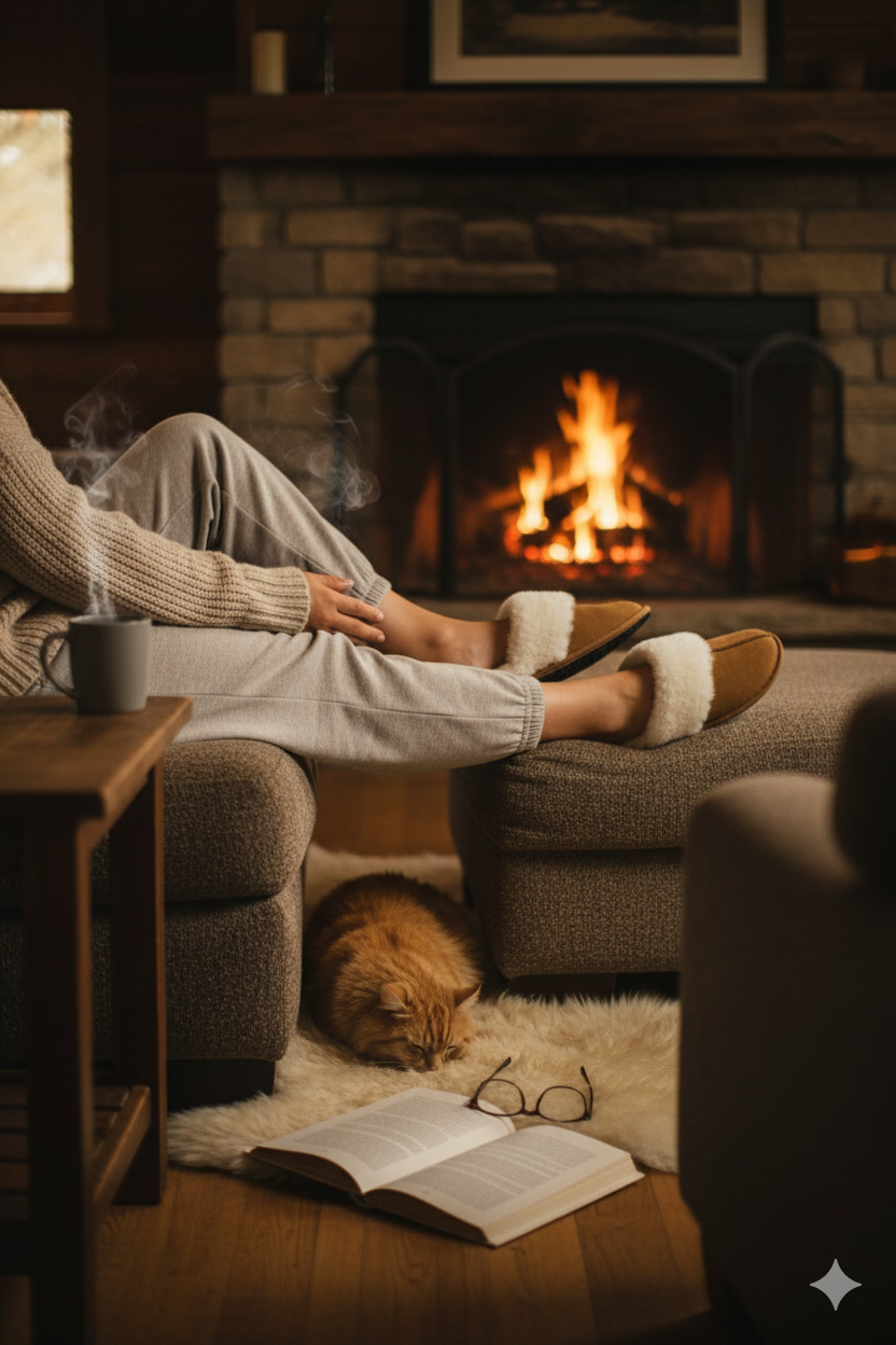 男士毛絨仿麂皮飾邊拖鞋