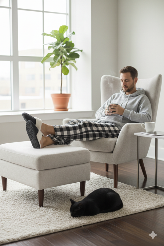 男士毛絨仿麂皮飾邊拖鞋