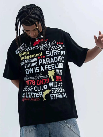 Men's Letter Round Neck Short Sleeve T-Shirt