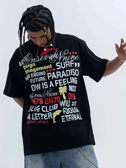 Men's Letter Round Neck Short Sleeve T-Shirt