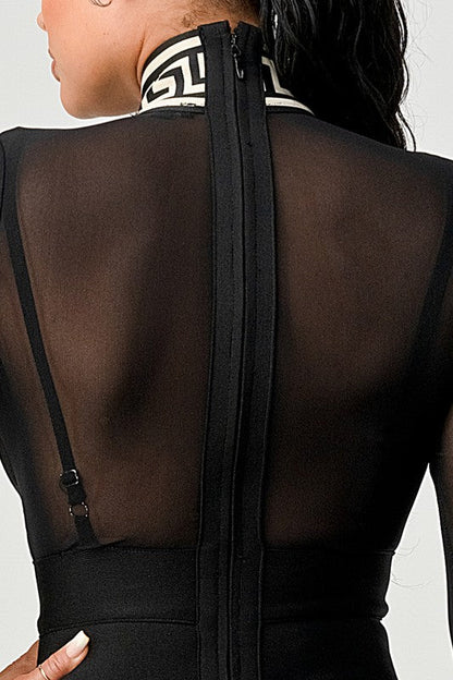 致命女郎撞色印花繃帶連身裙 - Athina 系列