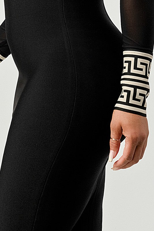 致命女郎撞色印花繃帶連身裙 - Athina 系列