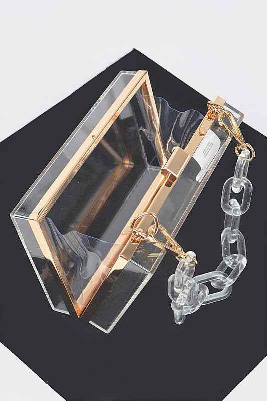 Lucite Chain Handle Clear Stadium Box Clutch