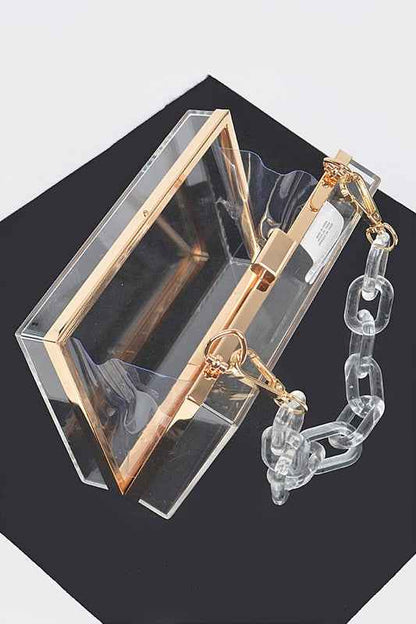 Lucite Chain Handle Clear Stadium Box Clutch