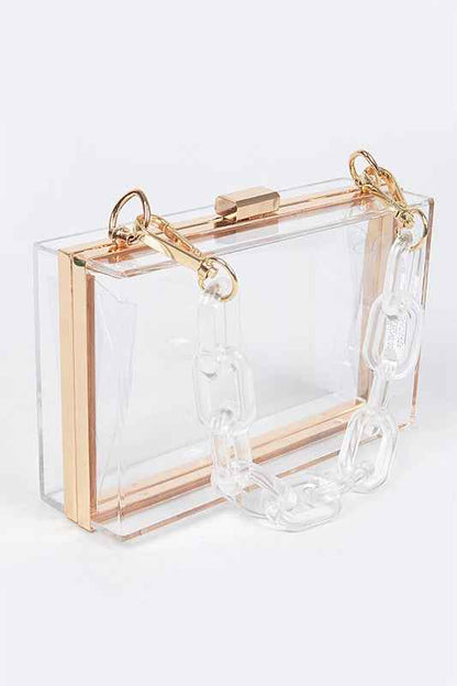 Lucite Chain Handle Clear Stadium Box Clutch