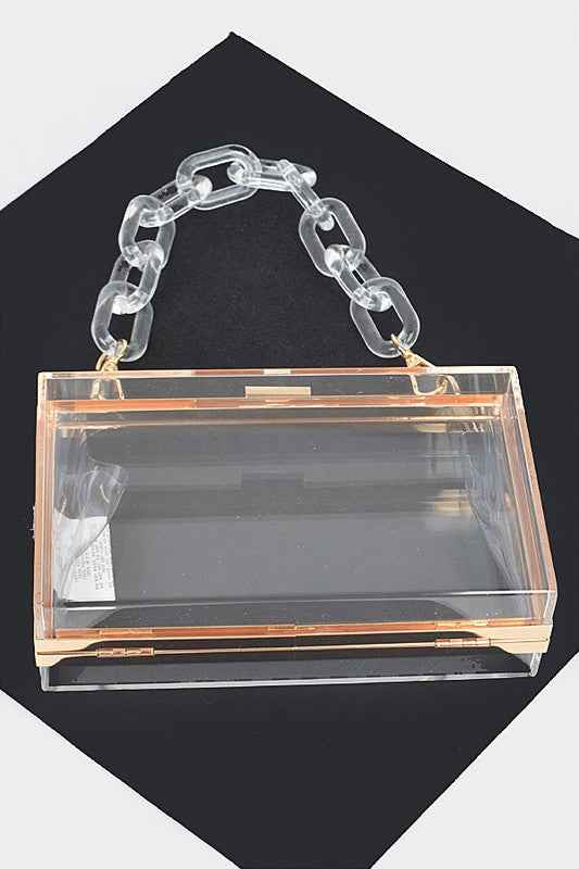 Lucite Chain Handle Clear Stadium Box Clutch