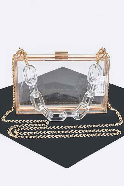 Lucite Chain Handle Clear Stadium Box Clutch