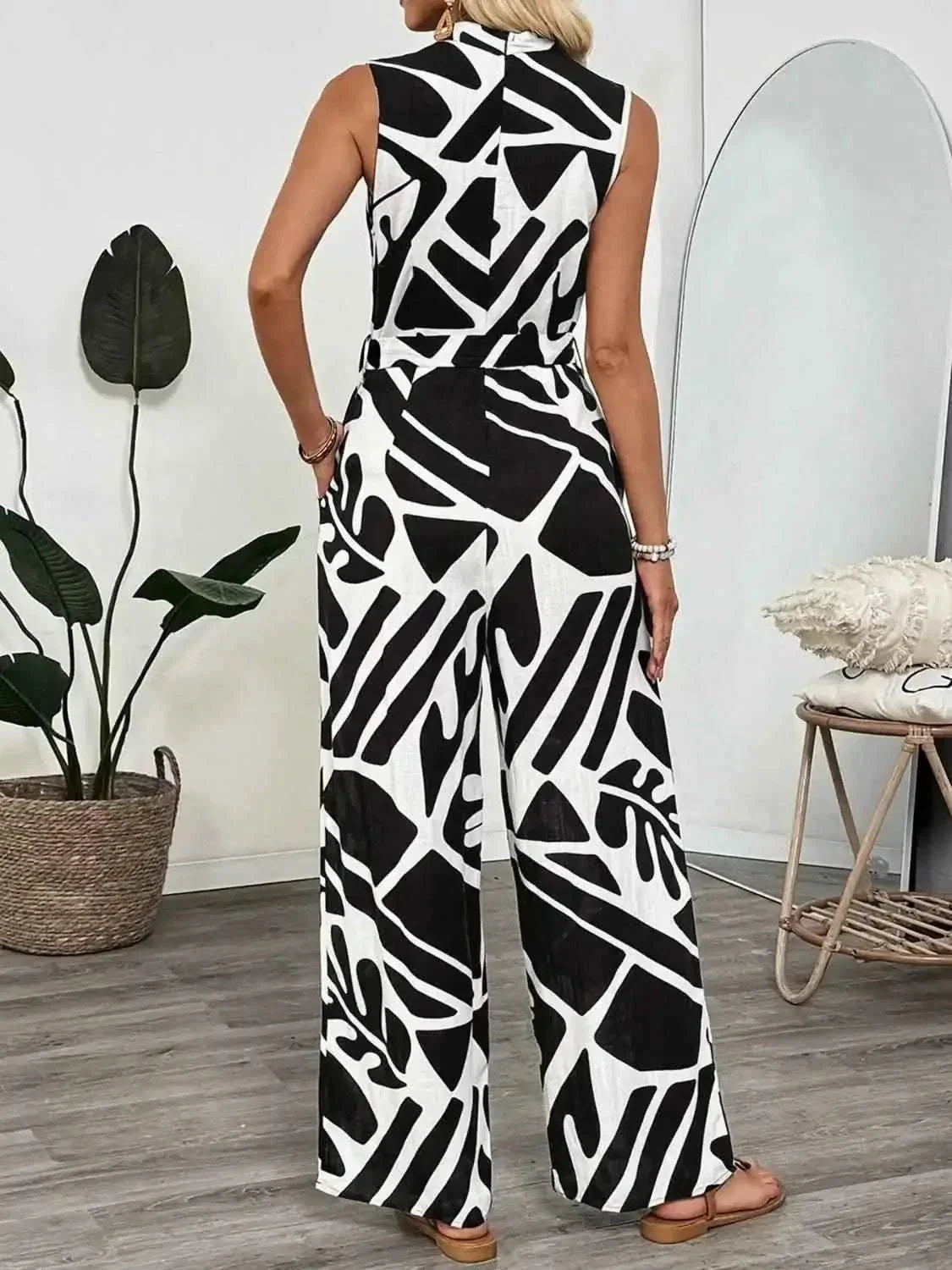 Printed Sleeveless : Wide Leg Jumpsuit