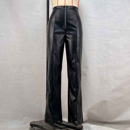 Casual straight leg PU wide leg leather pants