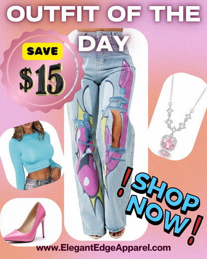 Fashion Denim & Pink Outfit Set