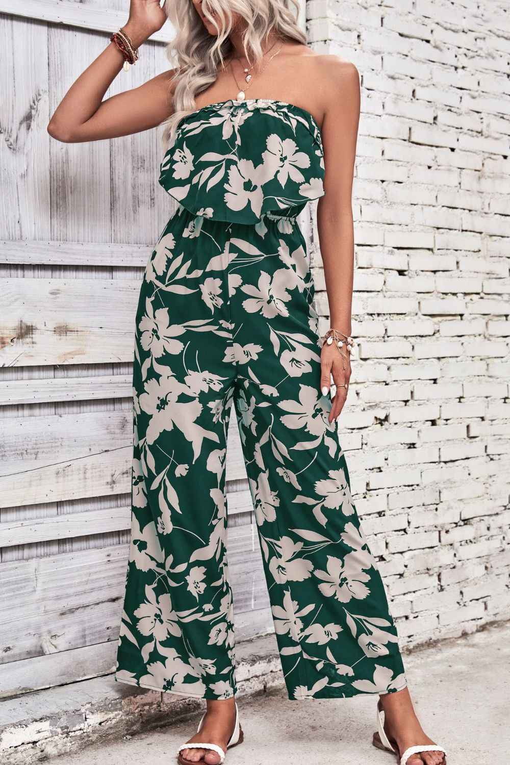 Stylish Floral Strapless : Wide Leg Jumpsuit