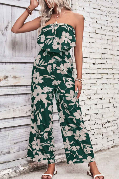 Stylish Floral Strapless : Wide Leg Jumpsuit