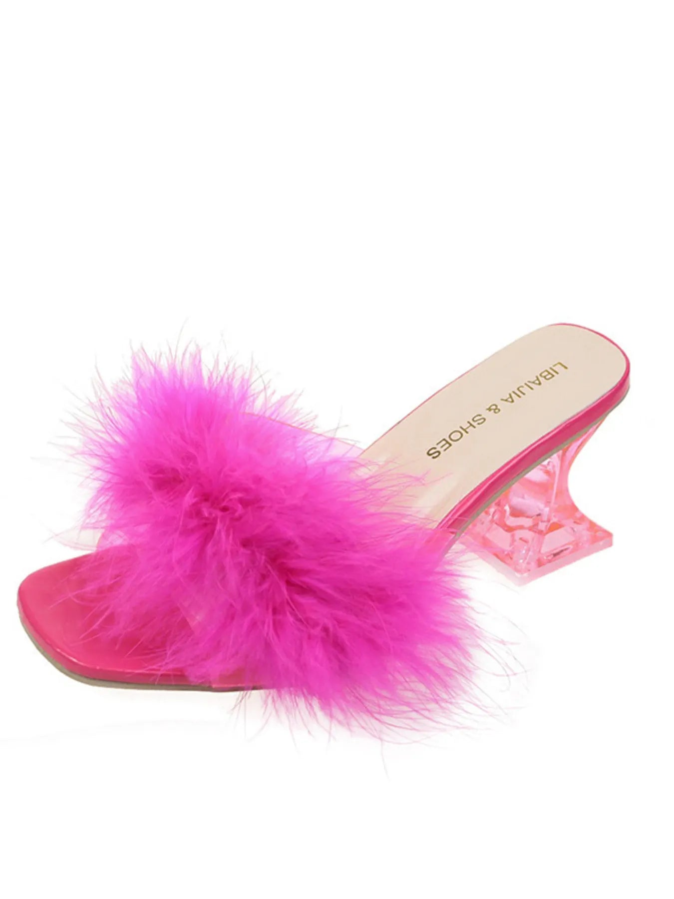 Fluffy Strap Block Heel Sandals