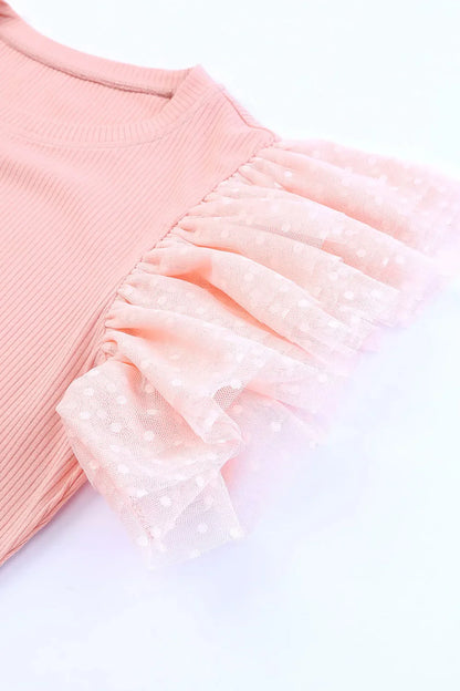 Ruffled Round Neck Cap Sleeve Blouse