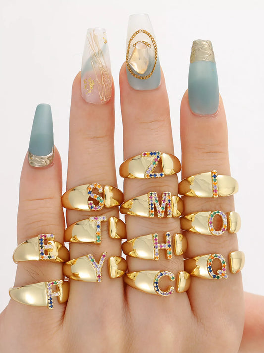 18K Gold-Plated Zircon Letter Ring