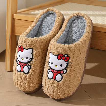 Sanrio Authentic Winter Slippers, Warm Lining, Hello Kitty Embroidery Design