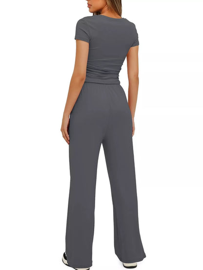 Round Neck Short Sleeve T-Shirt and Pants Set